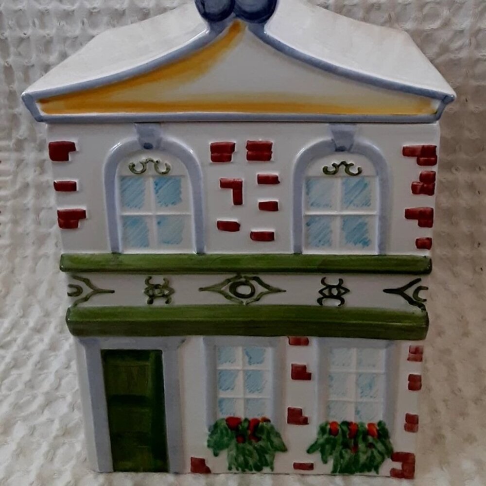 Mancer Italy Ceramic Cookie Biscotti Jar HOUSE Windows Flower Boxes 0-22